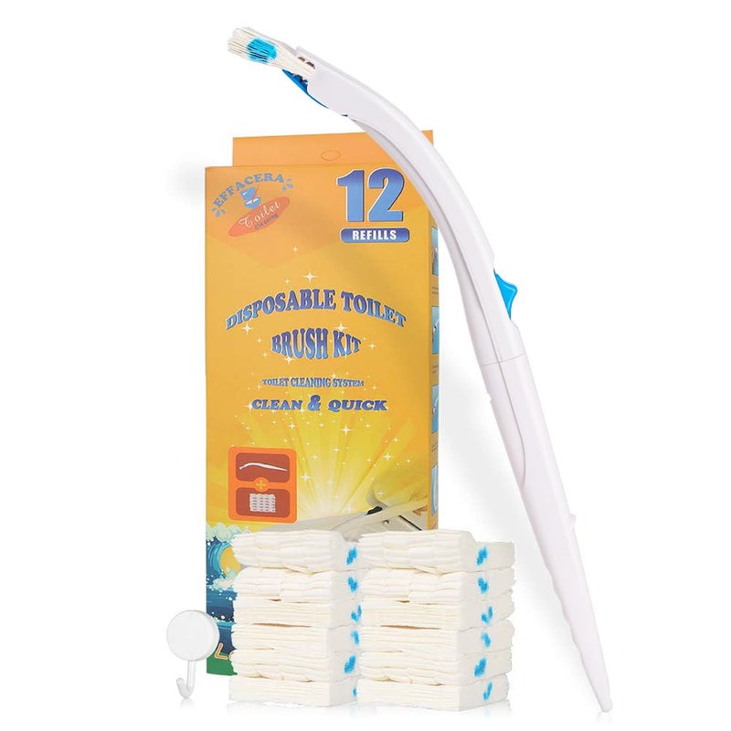 Effacera Disposable Toilet Bowl Brush Holder System, Fresh Refills for Bathroom Scrubber, 1 Toilet Brush+1 Holder+1 Cleaning Glove+12 Refills - Image 1